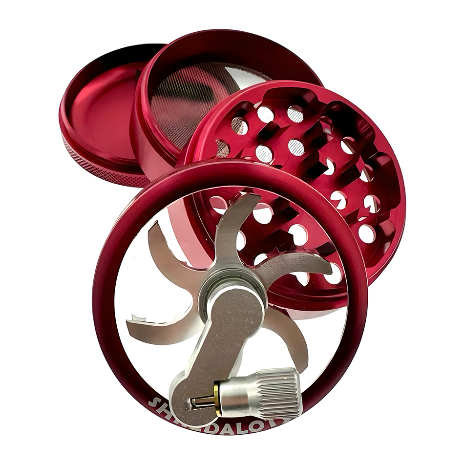 Sir Shredalot Crank Top 4 Piece Metal Herb Grinder - 63mm - Discreet Smoker
