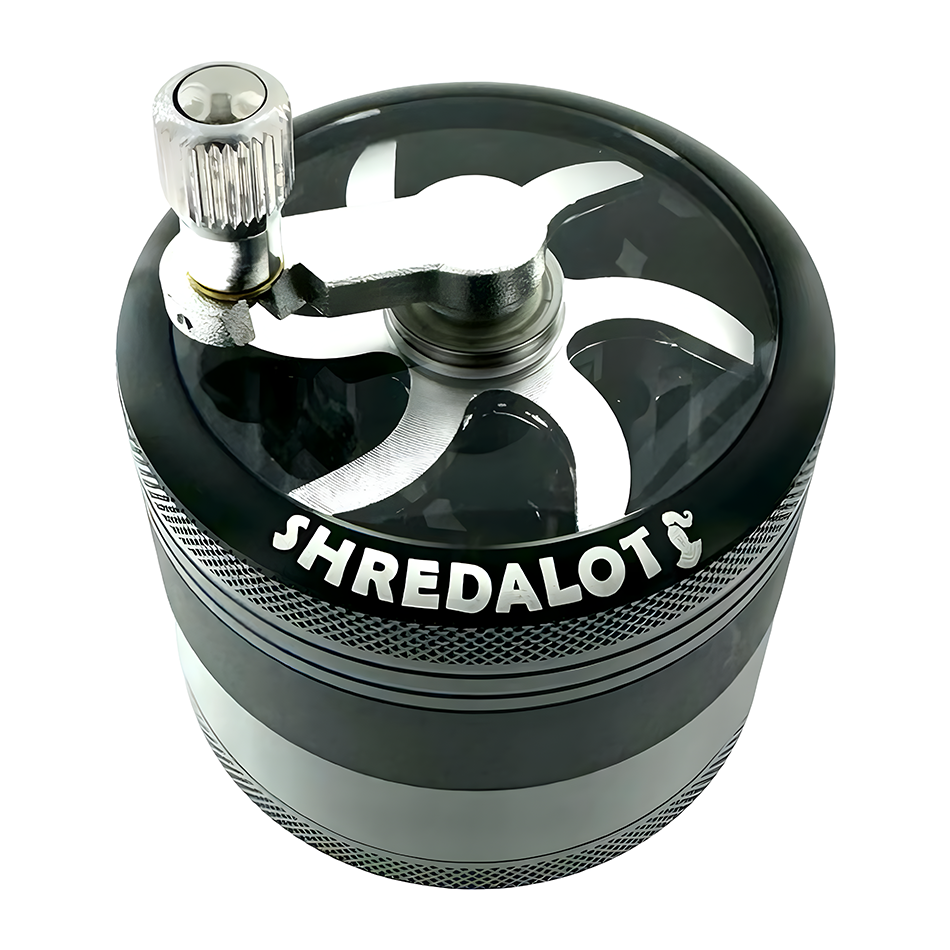 Sir Shredalot Crank Top 4 Piece Metal Herb Grinder - 63mm - Discreet Smoker