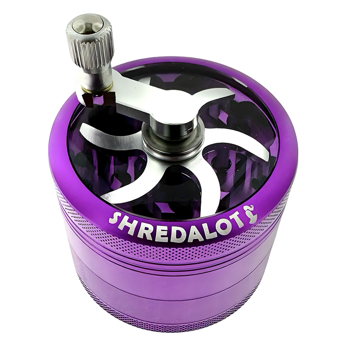 Sir Shredalot Crank Top 4 Piece Metal Herb Grinder - 63mm, Purple