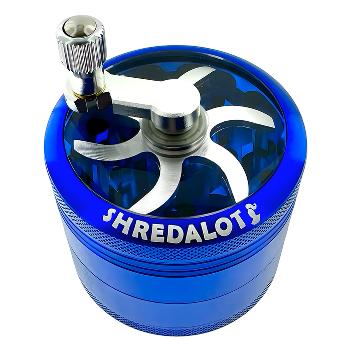 Sir Shredalot Crank Top 4 Piece Metal Herb Grinder - 63mm, Blue