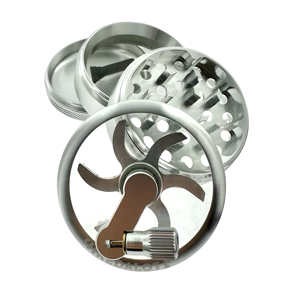 Sir Shredalot Crank Top 4 Piece Metal Herb Grinder - 63mm - Discreet Smoker