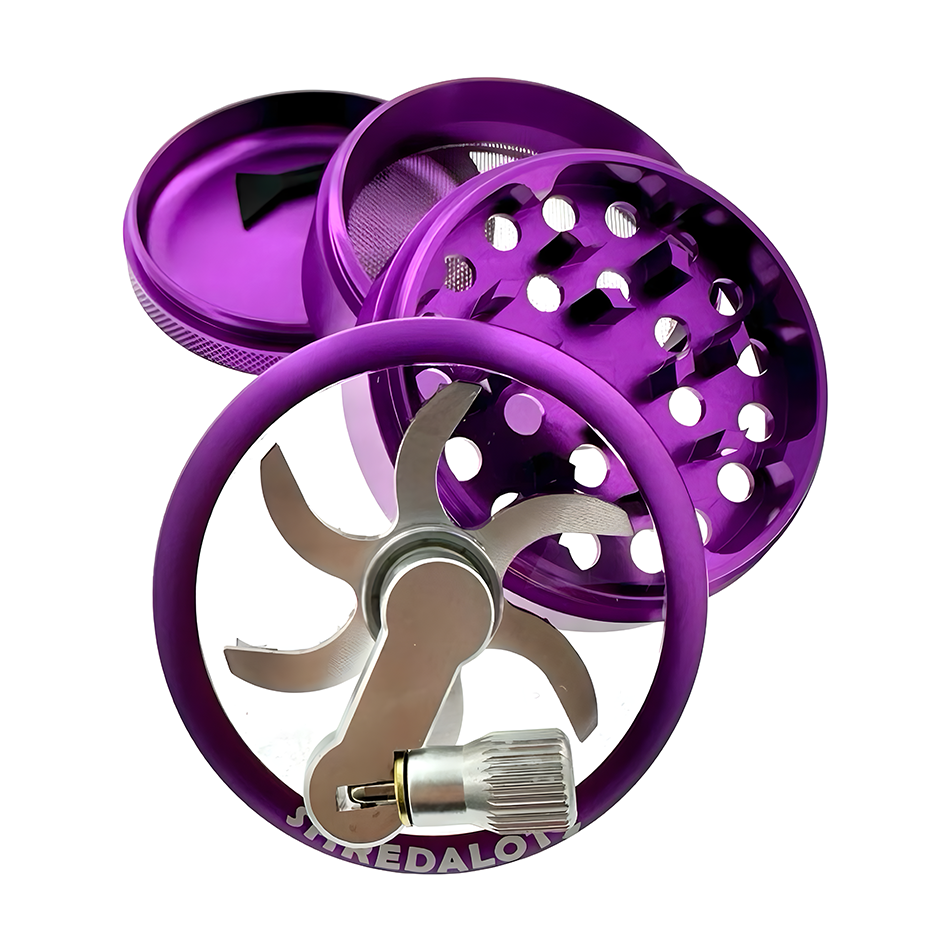Sir Shredalot Crank Top 4 Piece Metal Herb Grinder - 63mm - Discreet Smoker
