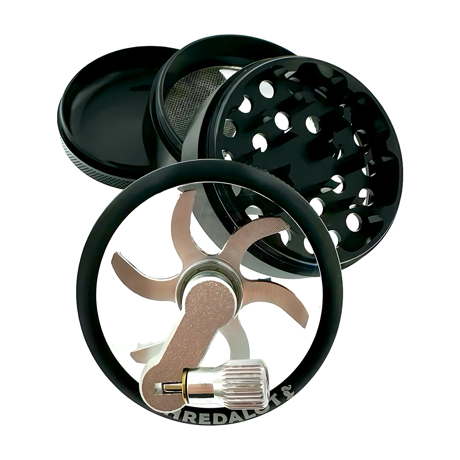 Sir Shredalot Crank Top 4 Piece Metal Herb Grinder - 63mm - Discreet Smoker