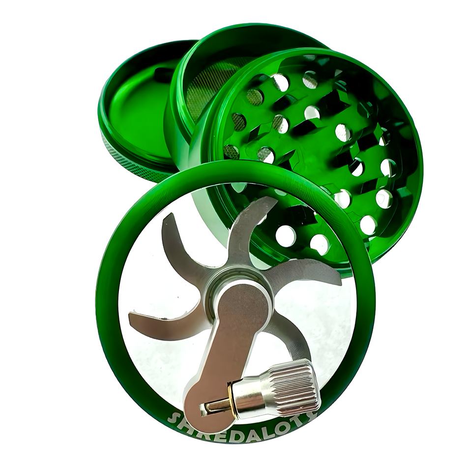 Sir Shredalot Crank Top 4 Piece Metal Herb Grinder - 63mm - Discreet Smoker