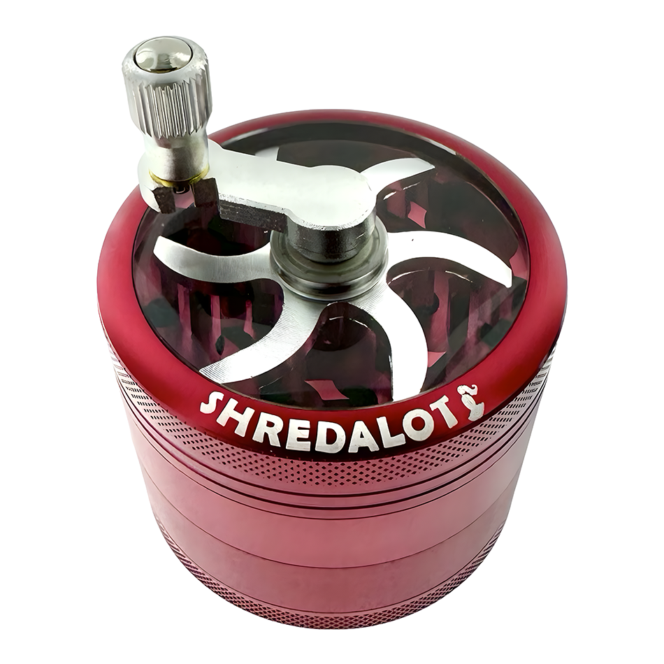 Sir Shredalot Crank Top 4 Piece Metal Herb Grinder - 63mm - Discreet Smoker