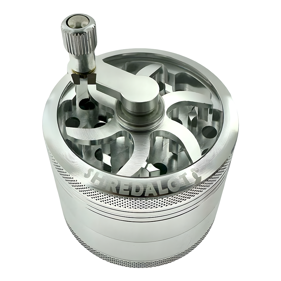 Sir Shredalot Crank Top 4 Piece Metal Herb Grinder - 63mm - Discreet Smoker