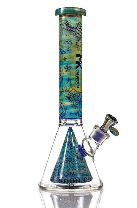 MK Glass Electroplated Engraved Pyramid Art Beaker - Discreet Smoker