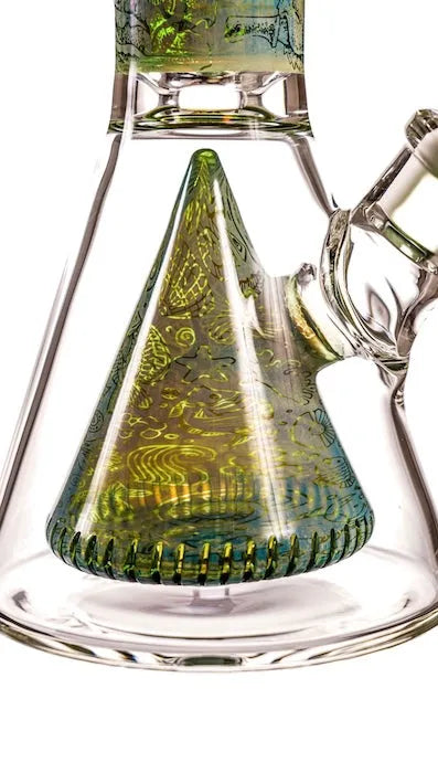MK Glass Electroplated Engraved Pyramid Art Beaker - Discreet Smoker