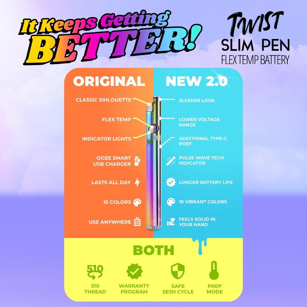 Ooze Twist Slim Pen 2.0 510 Thread Vaporizer Battery - Discreet Smoker