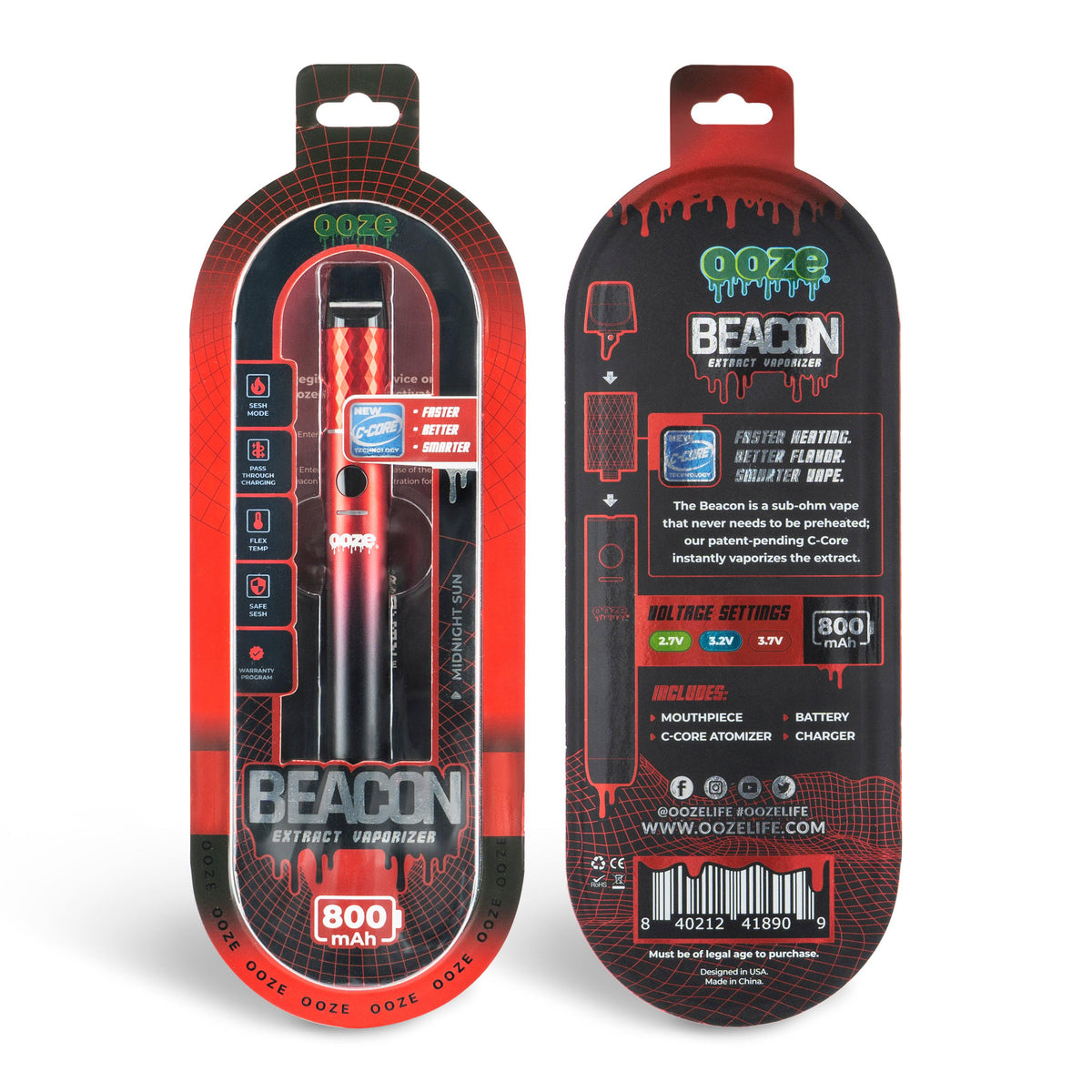 Ooze Beacon Extract Vaporizer – C-Core 800 mAh - Discreet Smoker