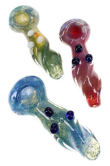 Silver Fumed Twisted Frit Glass Spoon Pipe “Frit Twist” – 4½″ – Assorted Colors