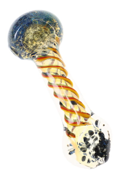 Silver Fumed Rasta Frit Glass Spoon Pipe “Rasta Ribbon” – 4½″ – Assorted Colors - Discreet Smoker