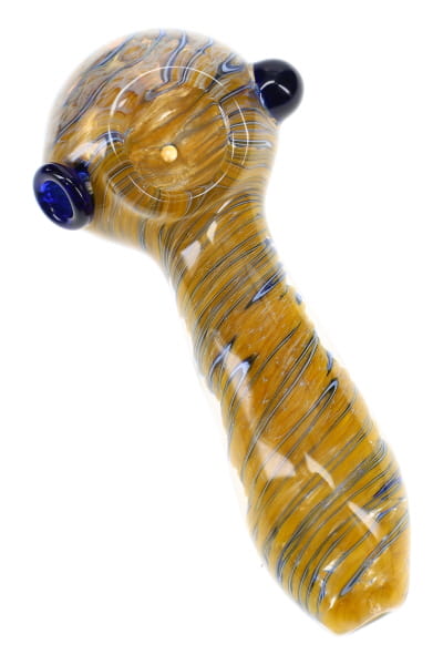 Silver-Fumed Frit Glass Spoon Pipe “Stripe Storm” – 4½″ – Assorted Colors - Discreet Smoker