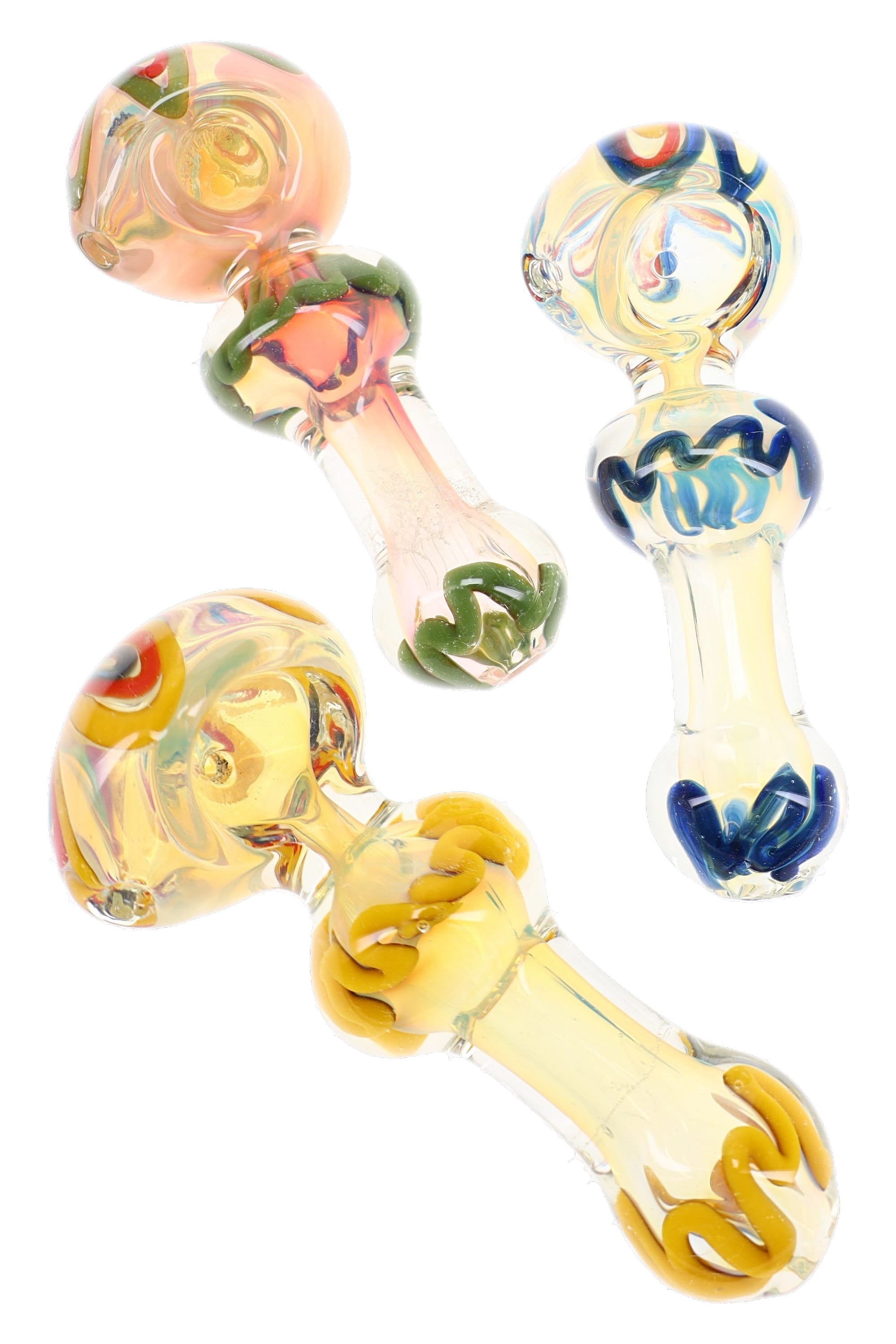 Thick Color-Changing Striped Glass Spoon Pipe “Squiggle Pop” – 5″ – Assorted - Discreet Smoker
