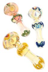 Thick Color-Changing Striped Glass Spoon Pipe “Squiggle Pop” – 5″ – Assorted - Discreet Smoker