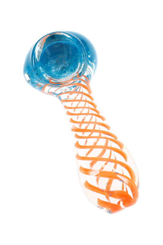 Clear Spiral Frit Glass Spoon Pipe “Spiral Spritz” – 3½″ – Assorted Colors - Discreet Smoker