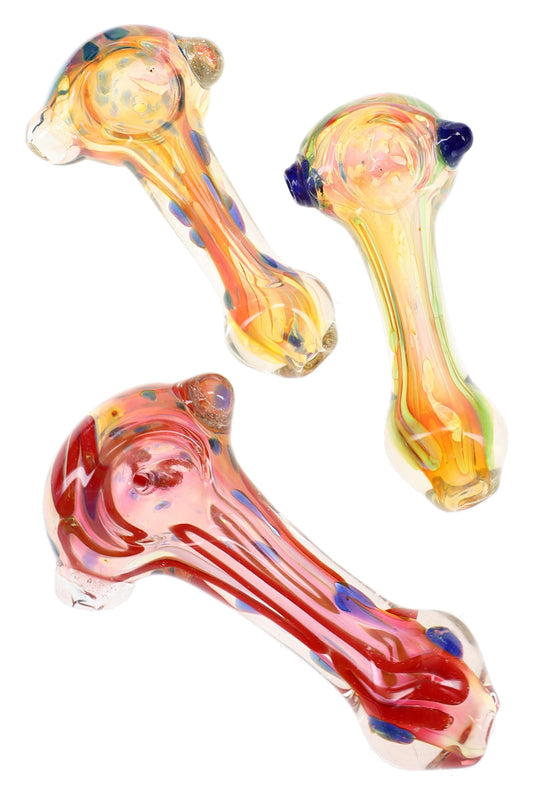Gold Fumed Color-Changing Glass Spoon Pipe “Candy Flow” – 4.5″ – Assorted Colors - Discreet Smoker