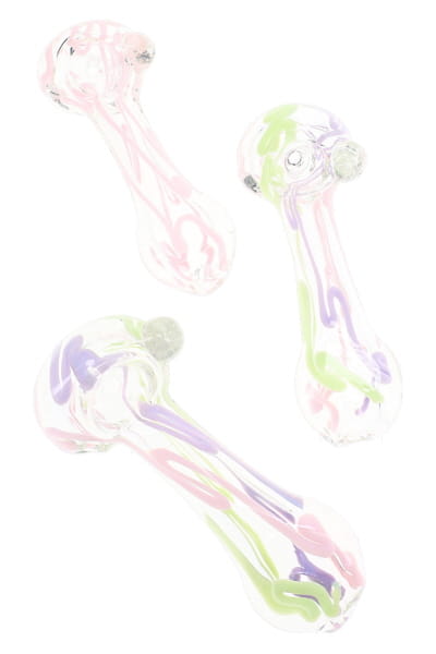 Clear Neon Squiggle Glass Spoon Pipe “Candy Scribble” – 4″ – Assorted Colors - Discreet Smoker