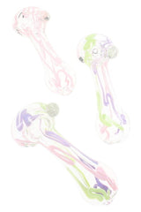 Clear Neon Squiggle Glass Spoon Pipe “Candy Scribble” – 4″ – Assorted Colors
