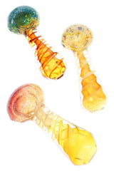 Gold Fumed Spiral Frit Glass Hand Pipe “Amber Helix” – 4½″ – Assorted Colors