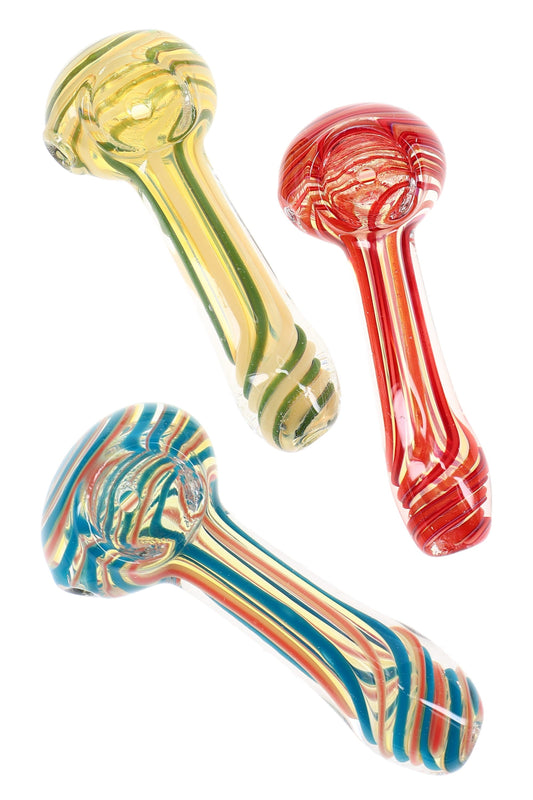 Color-Changing Swirl Stripe Spoon Pipe “Kaleido Pop” – Assorted Colors - Discreet Smoker