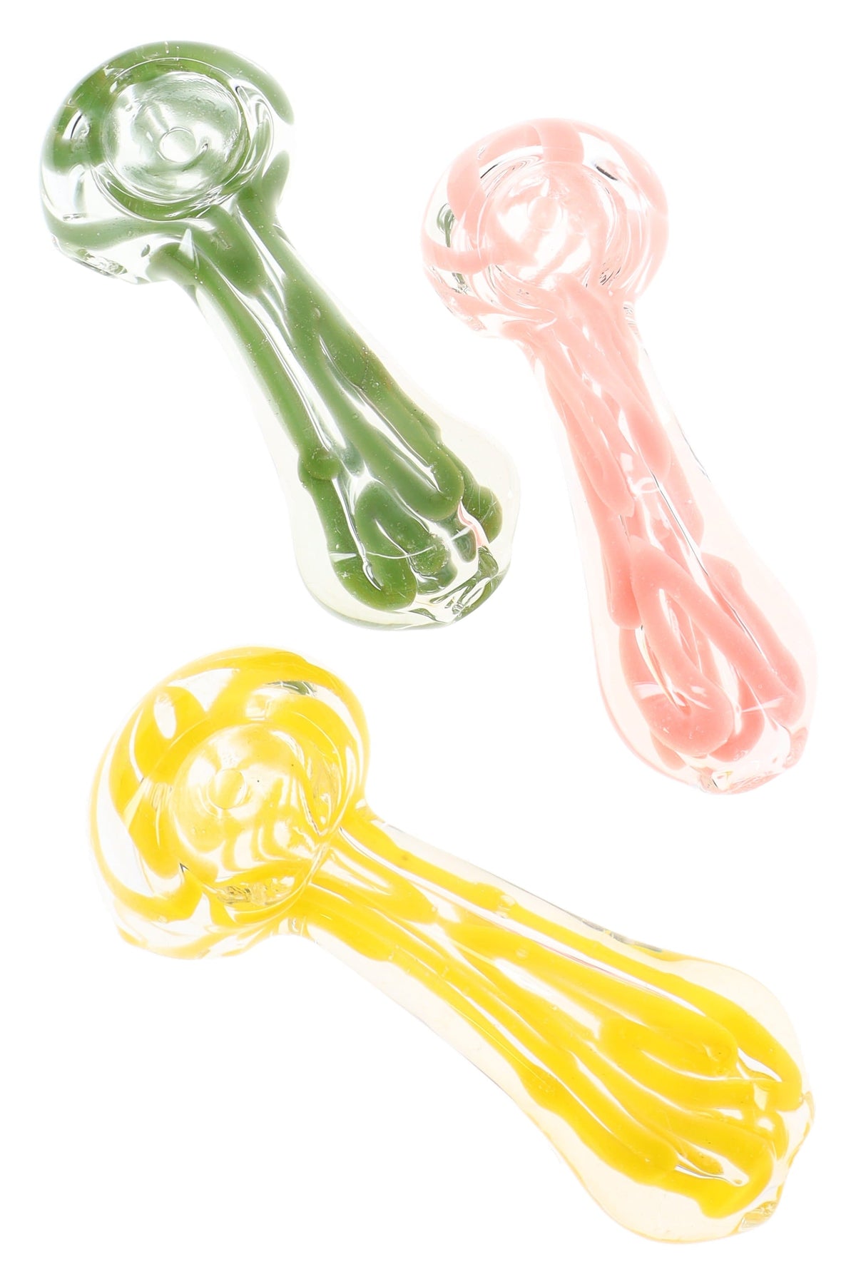 Clear Squiggle Stripe Spoon Pipe “Candy Drip” – 3½″ – Assorted Colors - Discreet Smoker