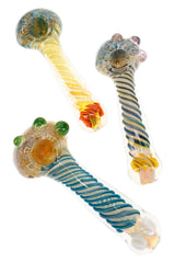 Silver Fumed Frit Swirl Striped Glass Spoon Pipe “Orbit Stripe” – 5″ – Assorted