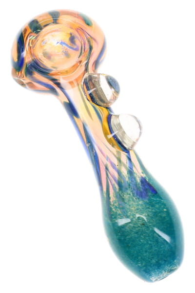 Gold Fumed Frit Striped Glass Spoon Pipe “Frit Flicker” – 5″ – Assorted Colors