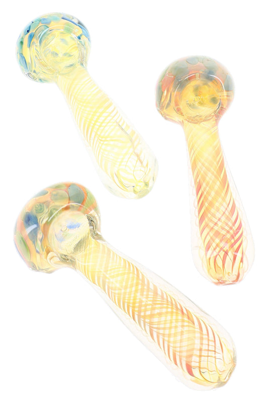 Gold Fumed Swirl Dot Glass Hand Pipe “Solar Lattice” – 5″ – Assorted Colors - Discreet Smoker