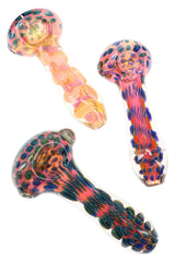 Gold Fumed Spiral Striped Glass Spoon Pipe “Dot Dash” – 4½″ – Assorted
