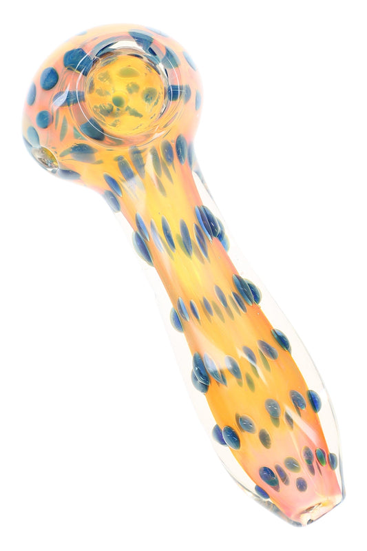 Gold Fumed Spiral Striped Glass Spoon Pipe “Dot Dash” – 4½″ – Assorted - Discreet Smoker