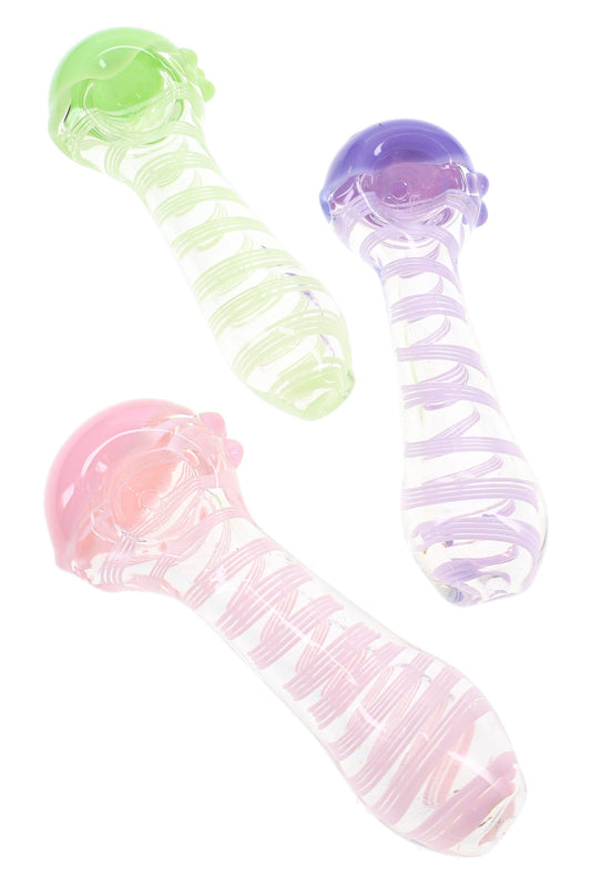 Neon Swirl Clear Glass Spoon Pipe “Glow Ribbon” – 4.5″ – Assorted Colors - Discreet Smoker