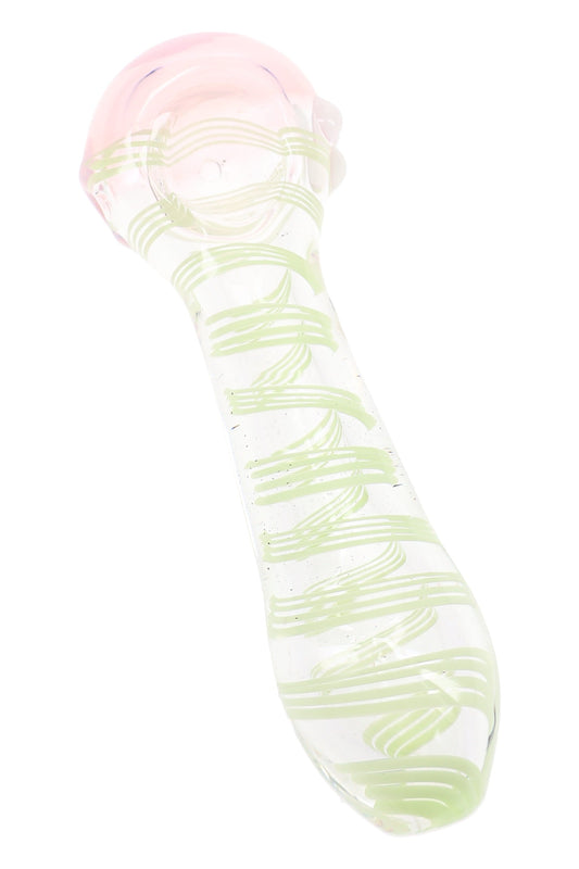Neon Swirl Clear Glass Spoon Pipe “Glow Ribbon” – 4.5″ – Assorted Colors - Discreet Smoker
