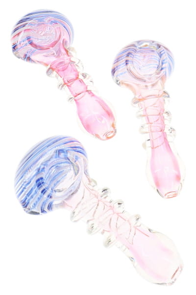 Gold Fumed Striped Coil Glass Spoon Pipe “Spring Fling” – 5″ – Assorted Colors - Discreet Smoker