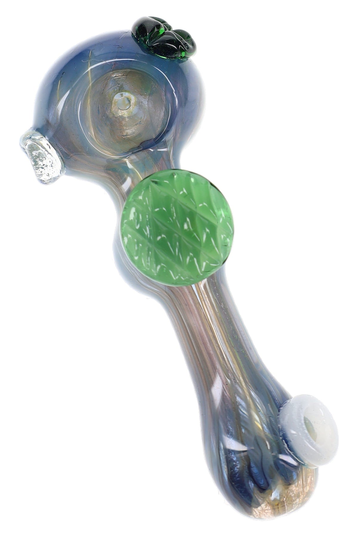 Silver Fumed Glass Spoon Pipe “Leaf Charm” – 5″ – Assorted