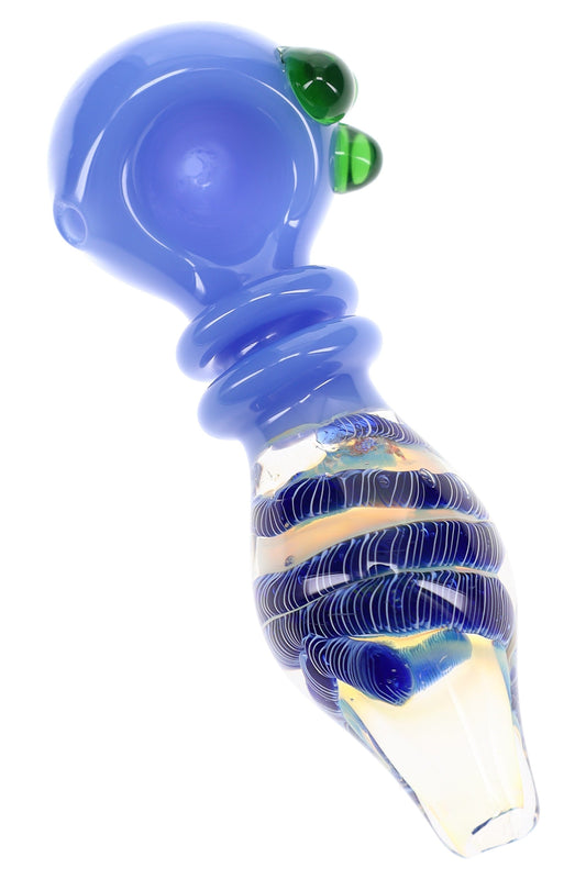 Silver Fumed Ring Glass Spoon Pipe “Saturn Stripe” – 4½″ – Assorted - Discreet Smoker