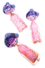Gold Fumed Striped Glass Hand Pipe “Bubble Column” – 4½″ – Assorted Colors