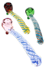 Swirl Striped Glass Sherlock Pipe “Neon Ripple” – 7.5″ – Assorted - Discreet Smoker