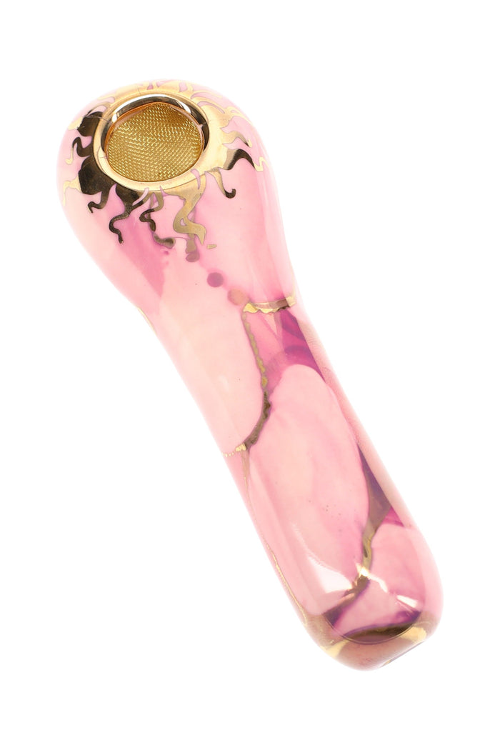 Ancient Creations Ceramics 4″ Ceramic Spoon Hand Pipe – Brass Screen – US-Made, Alpine Rose