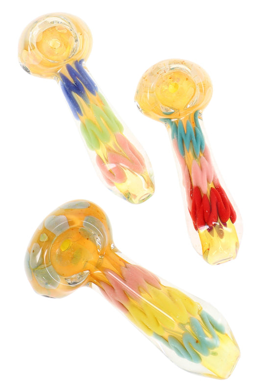 Colorful Squiggle Striped Color-Changing Glass Pipe “Prism Pop” – 3½″ – Assorted Colors - Discreet Smoker