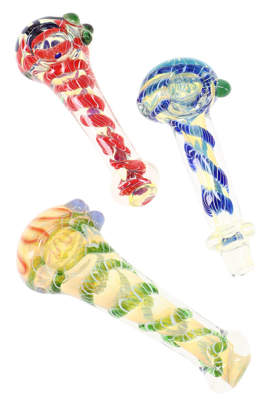 Swirl Striped Color-Changing Glass Hand Pipe “Twist & Tint” – 4″ – Assorted Colors - Discreet Smoker