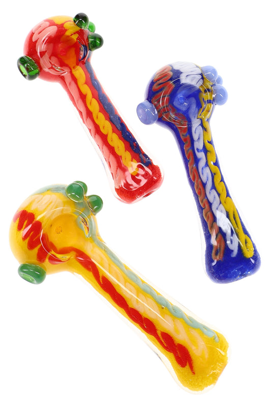 Multicolor Squiggle Frit Spoon Pipe “Candy Current” – 5″ – Assorted Colors