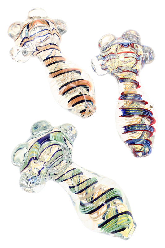 Ribbon Swirl Color-Changing Spoon Pipe “Disco Worm” – 4″ – Assorted Colors