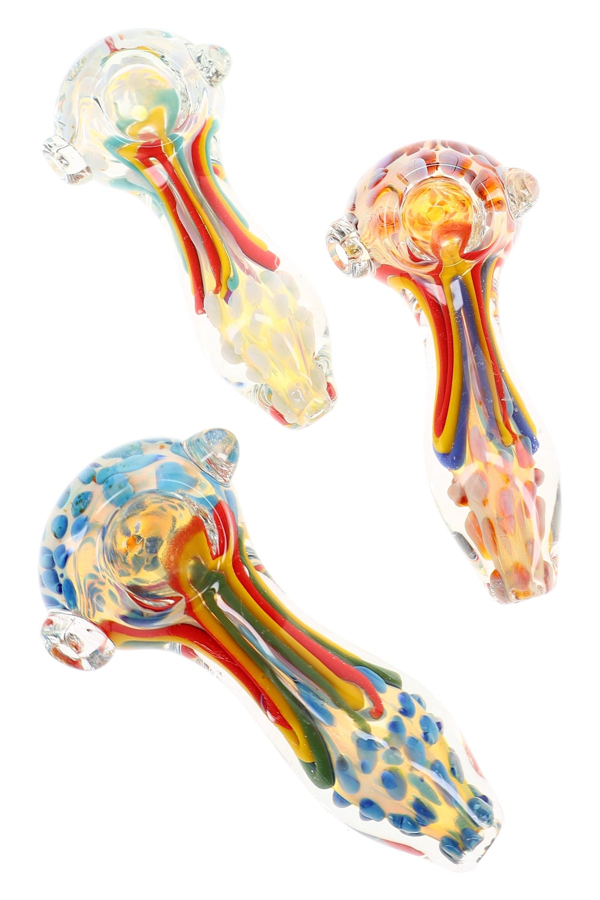 Silver Fumed Squiggle Dot Spoon Pipe “Dot Drift” – 4½″ – Assorted Colors - Discreet Smoker