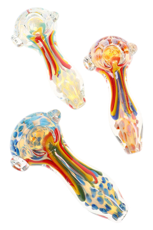Silver Fumed Squiggle Dot Spoon Pipe “Dot Drift” – 4½″ – Assorted Colors