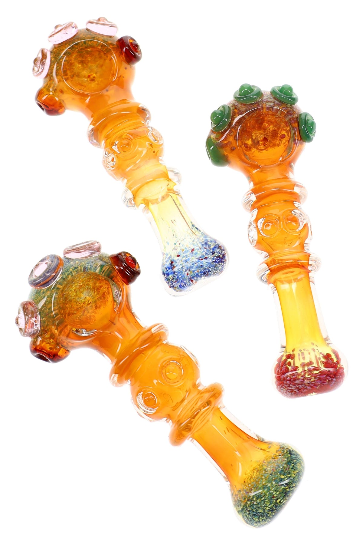 Gold Fumed Frit Ring Spoon Pipe “Solar Scepter” – 5″ – Assorted Colors - Discreet Smoker
