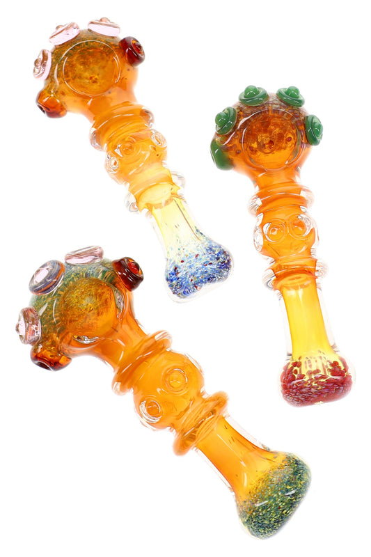 Gold Fumed Frit Ring Spoon Pipe “Solar Scepter” – 5″ – Assorted Colors