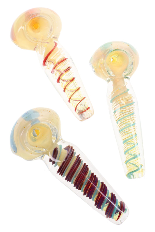 Silver Fumed Spiral Bubble Spoon Pipe “Bubble Coil” – 3½″ – Assorted Colors - Discreet Smoker