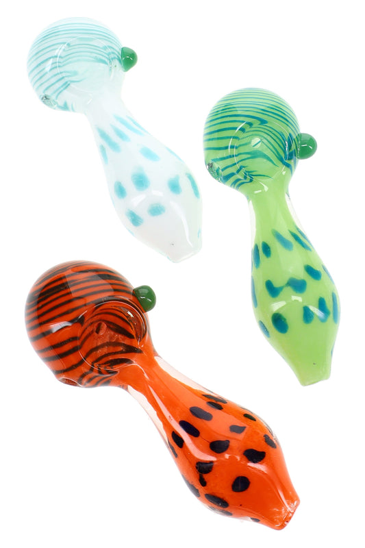 Bright Frit Striped Dot Spoon Pipe “Dot Pop” – 4½″ – Assorted Colors - Discreet Smoker
