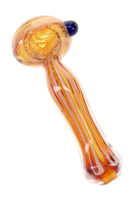 Silver Fumed Striped Spoon Pipe “Ribbon Flash” – 4½″ – Assorted Colors - Discreet Smoker
